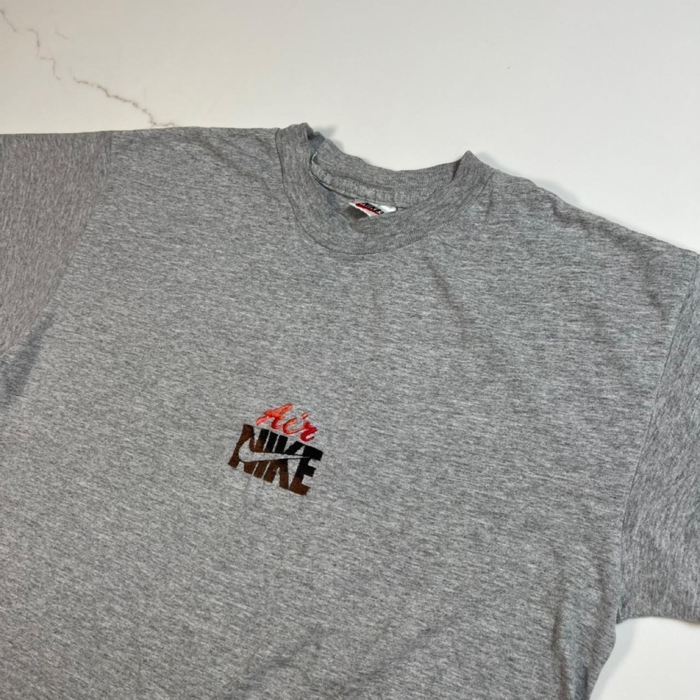 Nike Air T-Shirt Mens Vintage 90s Center Swoosh Embroidered Grey Medium